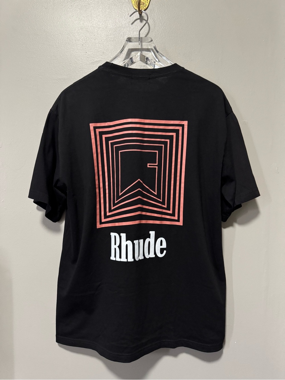 Rhude Logo Graphic T Shirt Black Pink White Front Back Print Mens XL